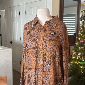 Embellished Patterned Blouse - Brown